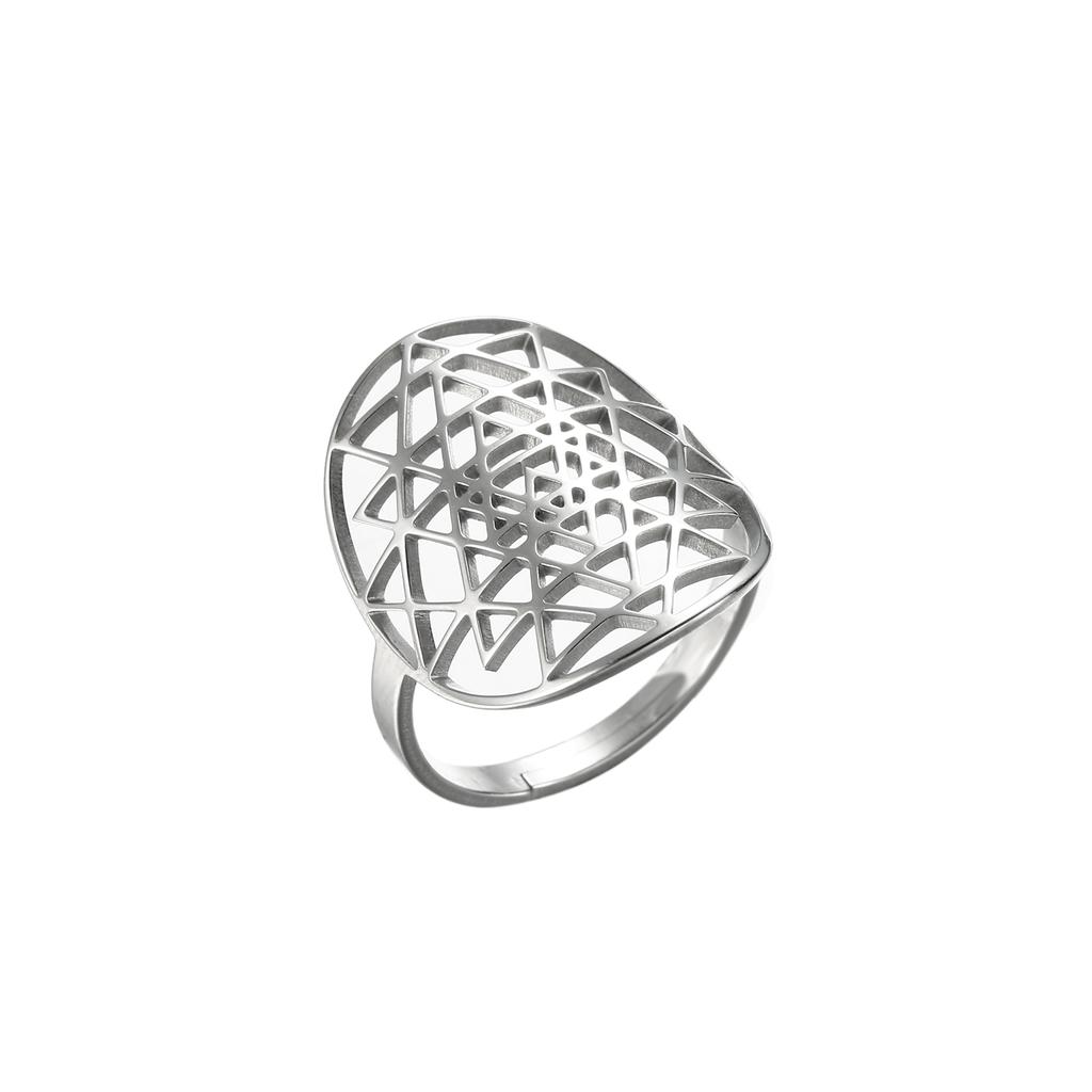 LIKGREAT Sri Yantra Meditation Ring for Women Stainless Steel Gold Color Geometry Adjustable Finger Rings Indian Yoga Jewelry