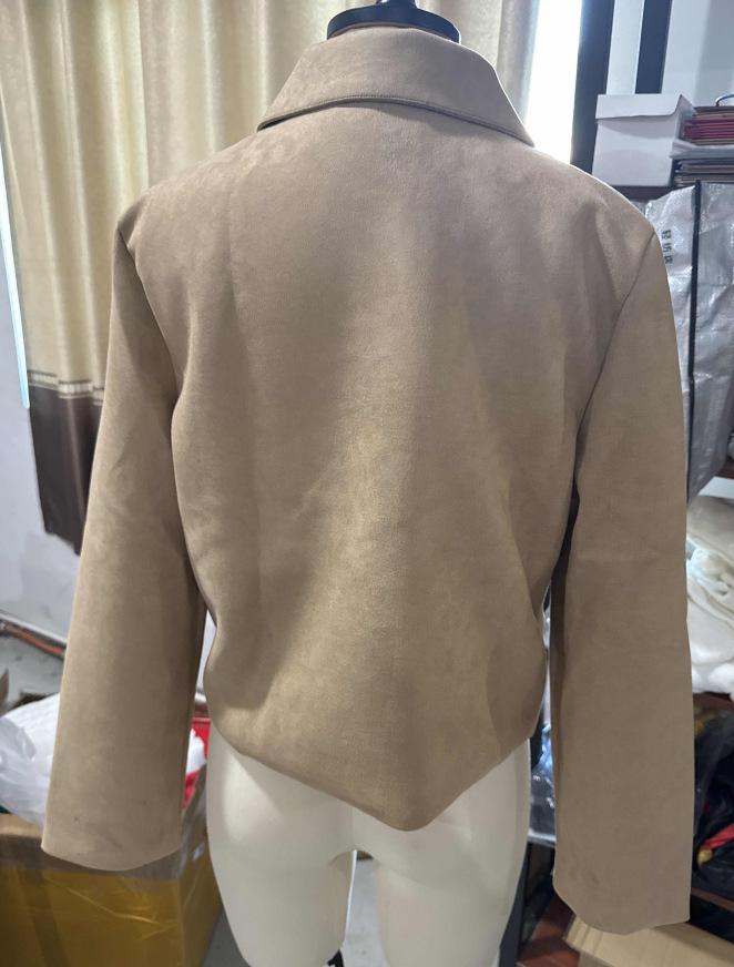 Available: Women's European and American Style Double-Breasted Faux Suede Long Coat with Collar and Long Sleeves