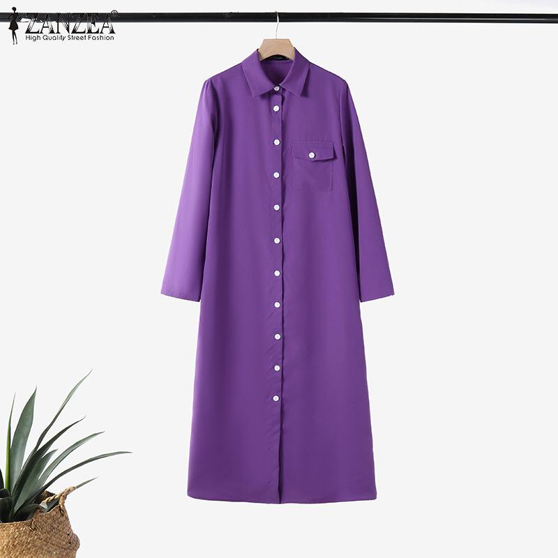  ZANZEA Women Casual Turn Down Collar Loose Three Quarter Sleeve Shirt Dress
