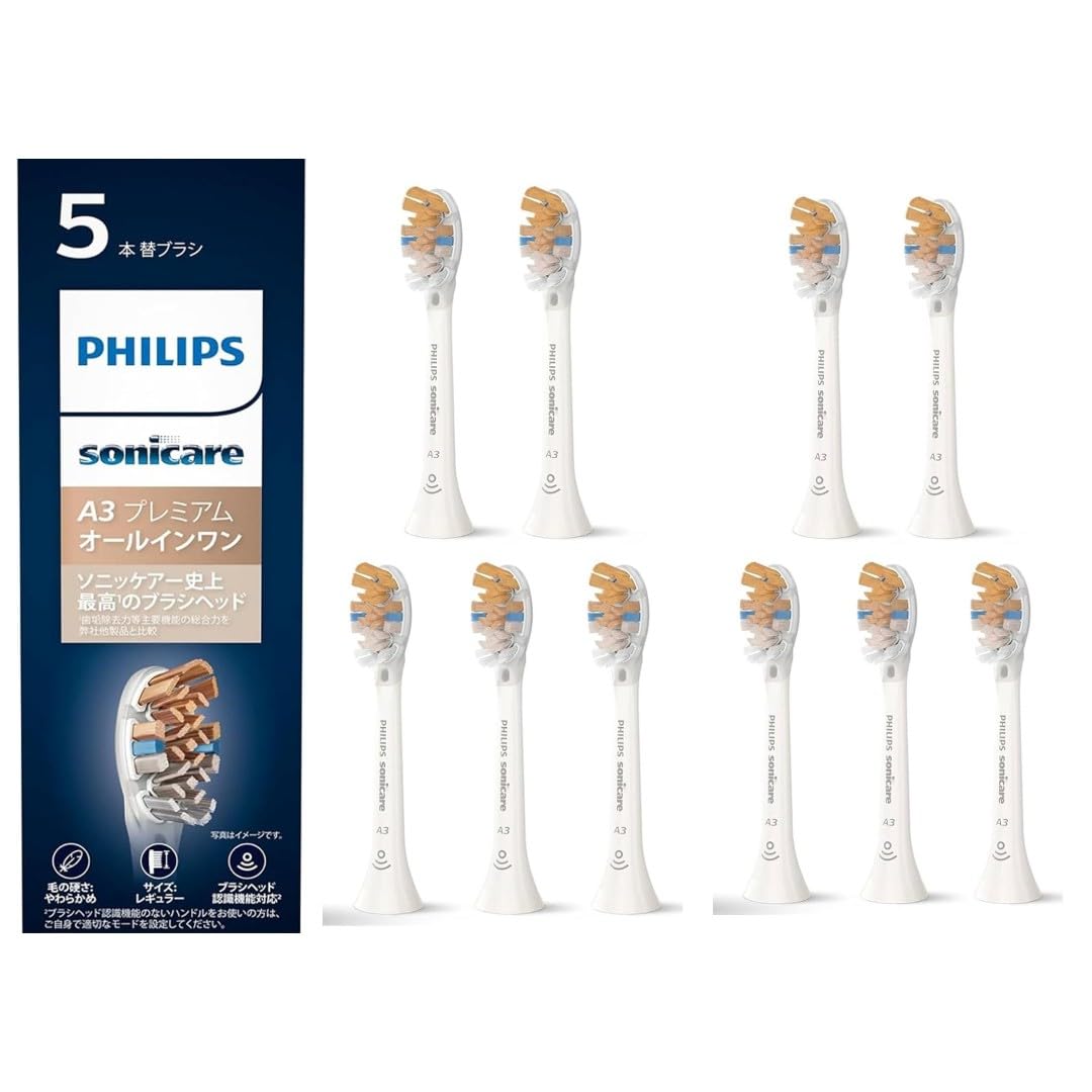 

5 штук x 2 комплекта Сменные щетки Philips Sonicare Premium Brush Head Regular Оригинал Белый 8720689004626 [Покупка комплектом] HX9095/67 Все в одном (5 белый