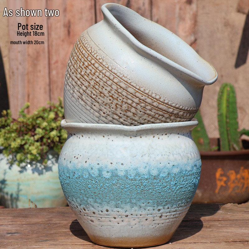Handmade Vintage Coarse Pottery Large Succulent Planter, Breathable Purple Clay Flower Jar