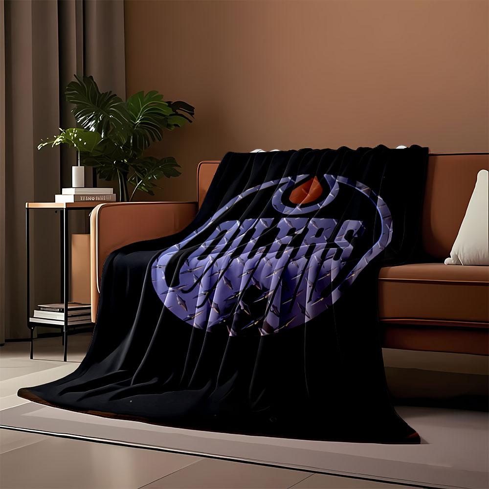 Oilers Logo with Chrome Texture Print Blanket Soft and Cozy Perfect for the Living Room Bed Sofa or a Nap,gift