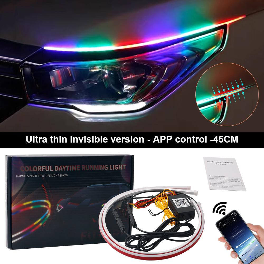Car LED Daytime Running Light Flowing APP Control Symphony 60CM RGB DRL Flexible Running Lights Turning Lamp Decorative Lamp 12V