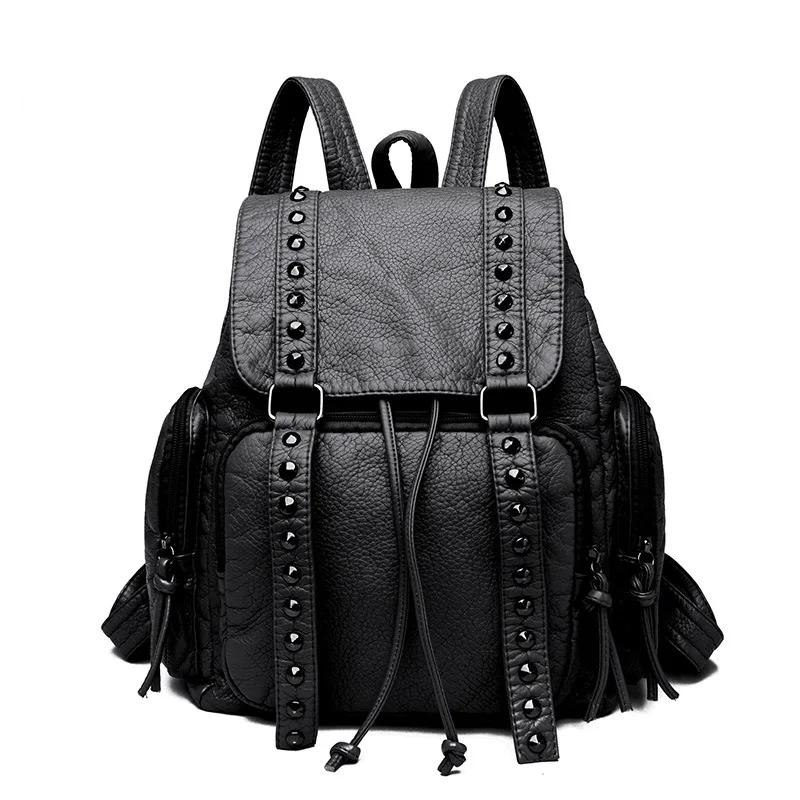 Fashion Rivets Backpacks for Women Shoulder Bags Soft Leather Daypack Luxury Travel Bag Large Capacity Schoolbag Female Bagpack