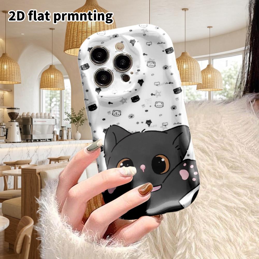Phone Case: 2D Flat Design Suitable for iPhone 18 17 16 15 14 13 Pro Film Protective Case, Couple Style, Little Black Cat, Christmas and Halloween Gif