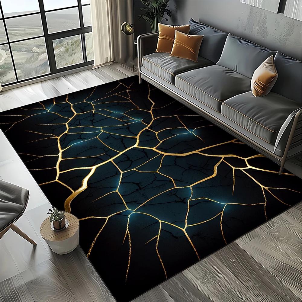 2025 New Style Fashion Marble Black White Gold Stone Carpet Rug for Living Room Bedroom Home Sofa Decoration,Non-slip Floor Mat