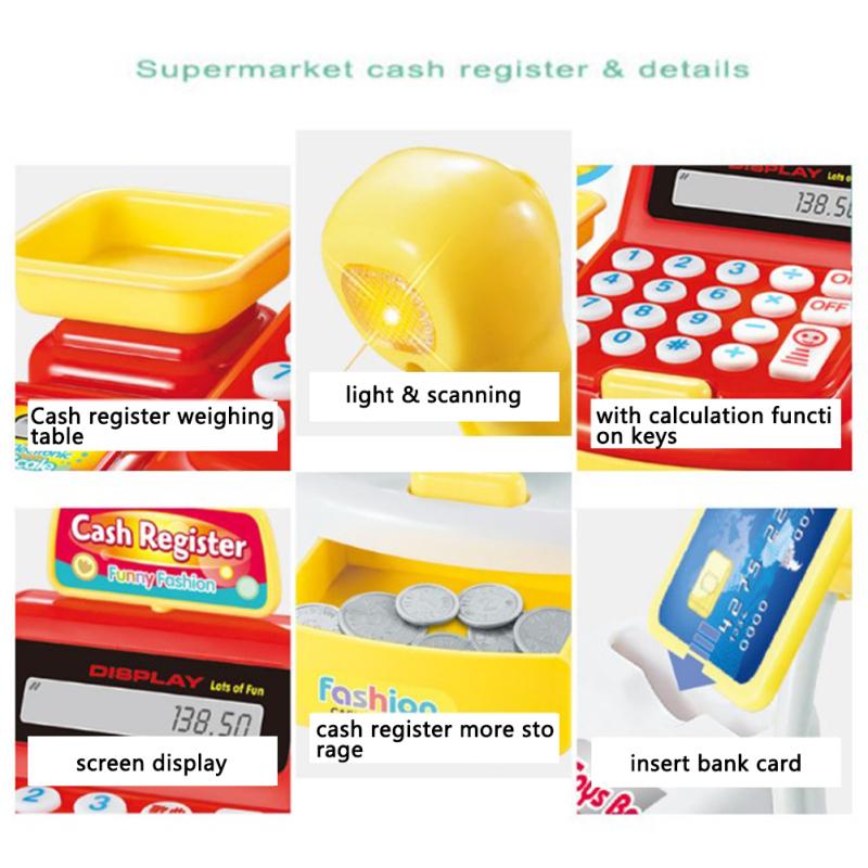 Children Cash Register Toys For Boys Girls Supermarket Cashier Calculation Analog Scanner Play House