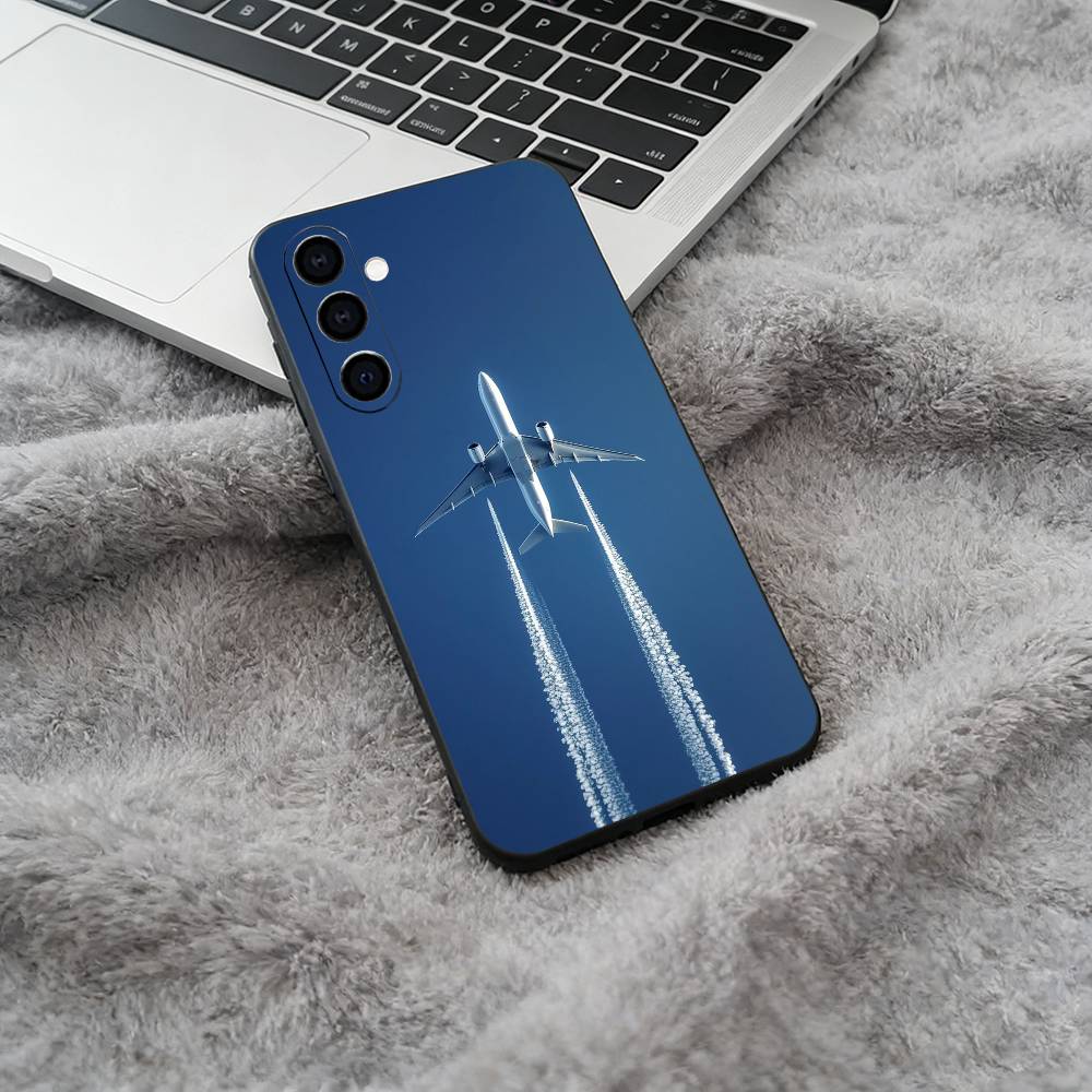 Aircraft & Sky Black Soft Silicone Phone Case for Samsung Galaxy A73, A71, A72, A70, A53, A52, A51