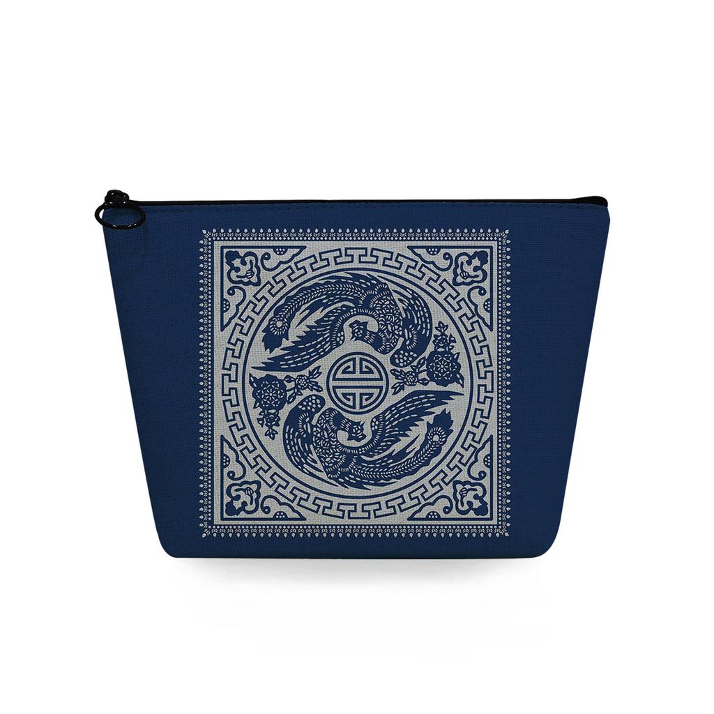 Women Blue and White Porcelain Print Cosmetic Bag Toiletries Organize Travel Storage Case 6750