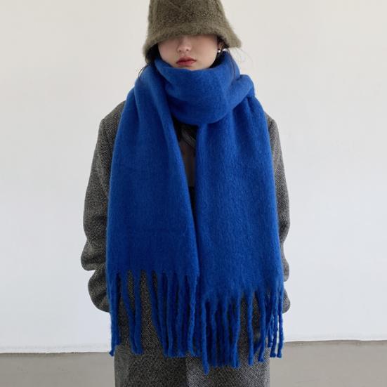 Women Winter Scarf Solid Color Thickened Warm Shawl Scarf with Tassel Design Cold Weather Fashion Accessories