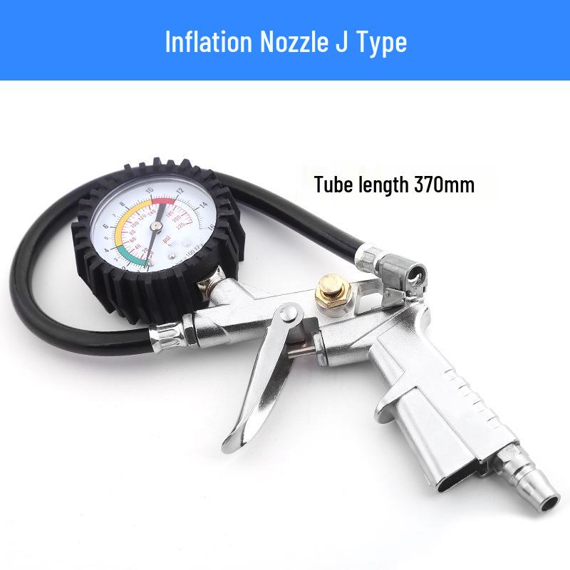 Tire Inflation Nozzle with Pressure Gauge for Car, Bicycle, and Motorcycle