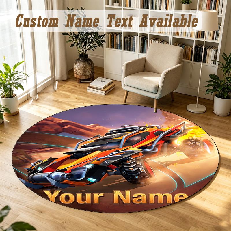 Round Rug Custom NameRocket League Pattern Non Slip Carpet Home Floor Decor