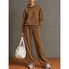 Women Leopard Print 2 Piece Outfit Hooded Sweatshirt And Wide Leg Pants Set Long Sleeve Casual Tracksuit Autumn Winter Loungewear