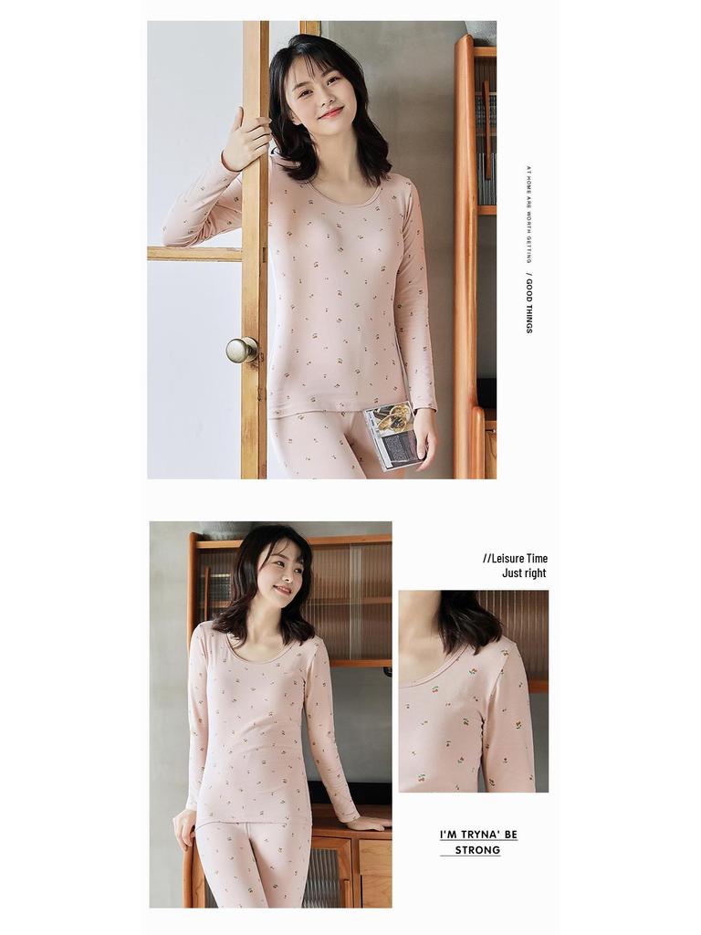 Damen Baumwoll-Lycra Herbst Basisschicht Set: Warmes Dünnes Hemd & Lange Unterhosen