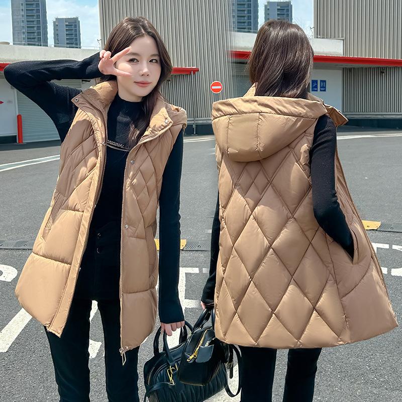 

Новый хлопковый жилет женский средней длины средней длины для мамы осенне-зимний жилет с капюшоном жилет куртка XXXL хаки