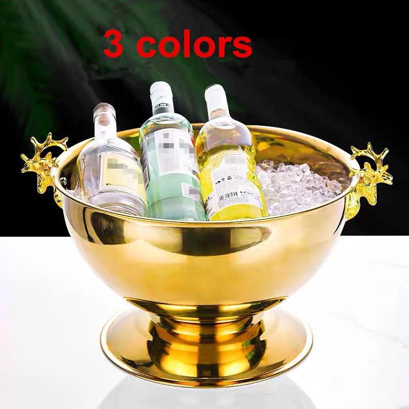 304 stainless steel Deer Head ear GOLD SILVER big ICE BUCKET BOWL CHAMPAGNE Large champagne bar bucket beer bucket basin