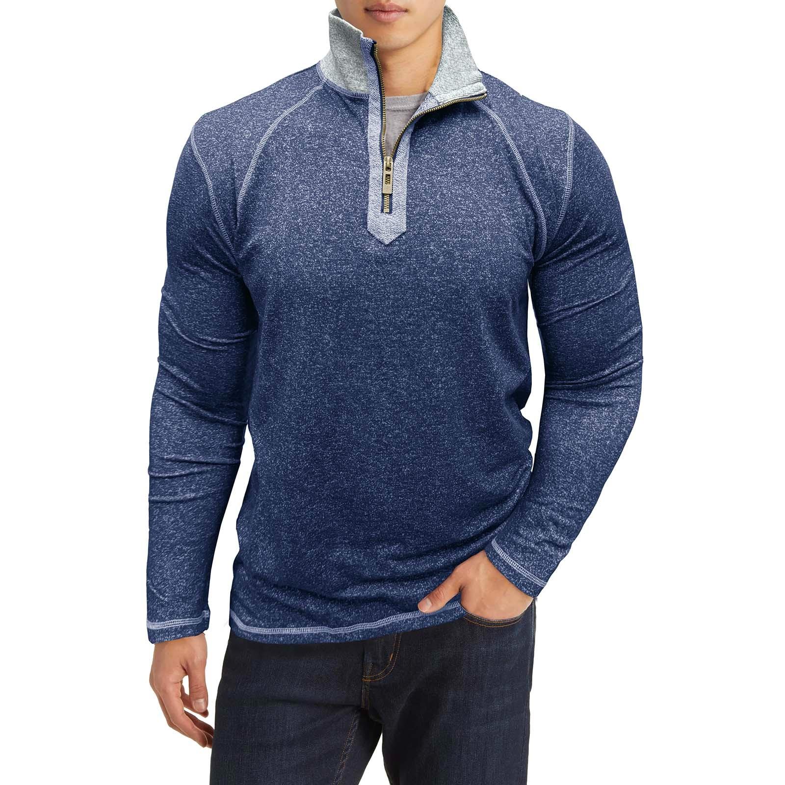 

Мужская осенне-зимняя рубашка с цветным воротником и молнией, мужская рубашка с длинными рукавами XL синий