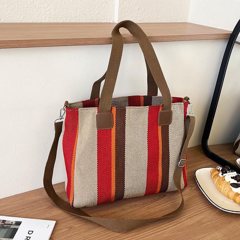 Striped Large-Capacity Women'S Bag Commuter Casual Foreign Style Portable Tote Shoulder Messenger Bag