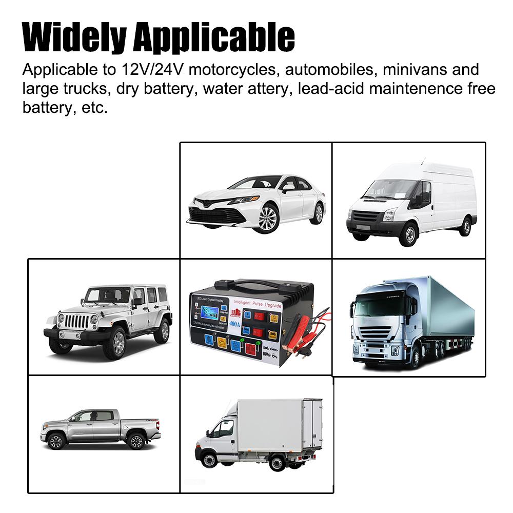 Pulse Repair 12V/24V 220W High Frequency For SUV Truck Boat Motorcycle Fully Automatic Car Battery Charger Intelligent EU Plug LCD Display
