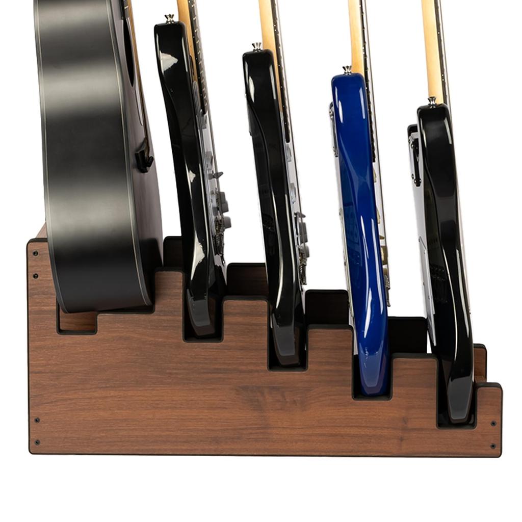 STRICH Guitar Wooden Guitar Rack with Front Design for and Stage Walnut 4 Electric Guitars and 1 Acoustic Stand, 5-Guitar Stand, Floor-Mounted