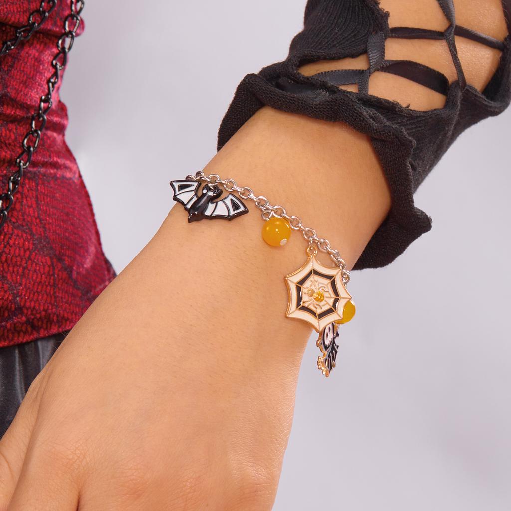 Halloween Ghost Pumpkin Black Cat Metal Chain Bracelet For Women Gold Plated Skeleton Spider Bat Bangles Festival Charm Jewelry