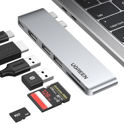 Port Splitter HUB MacBook Air Pro 2x USBC HDMI 2x USB 30 SD TF PD Gray