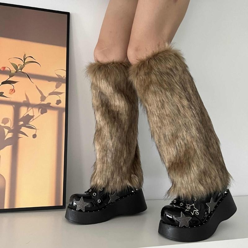 Womens Furry Party Costume Sexy Y2K Faux Furs Fuzzy Long Boots Shoes Cuffs Cover Leg Warmers/Boot Sleeves/Boot Covers