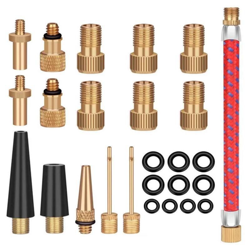26Pcs Copper Bike Valve Adapter Set Pump Inflator Kit For Bicycle Tires Football Cycling Accessories