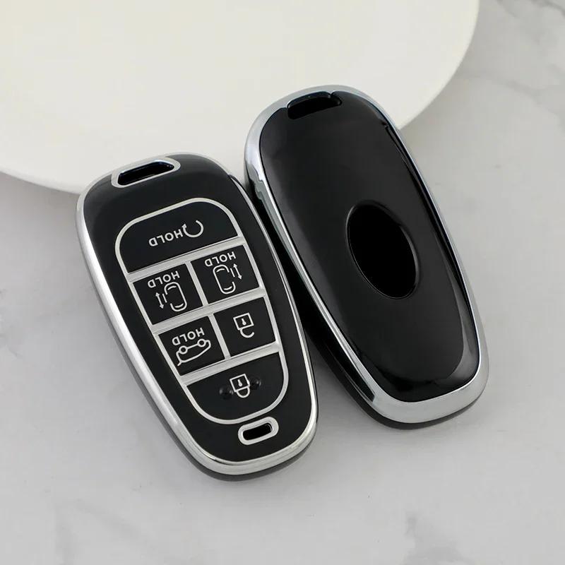 New Silver 6Button Car Key Case Cover for Hyundai Santa Fe Tucson 2022 NEXO NX4 Ioniq 5 Atos Prime Solaris 2021 Auto Accessories