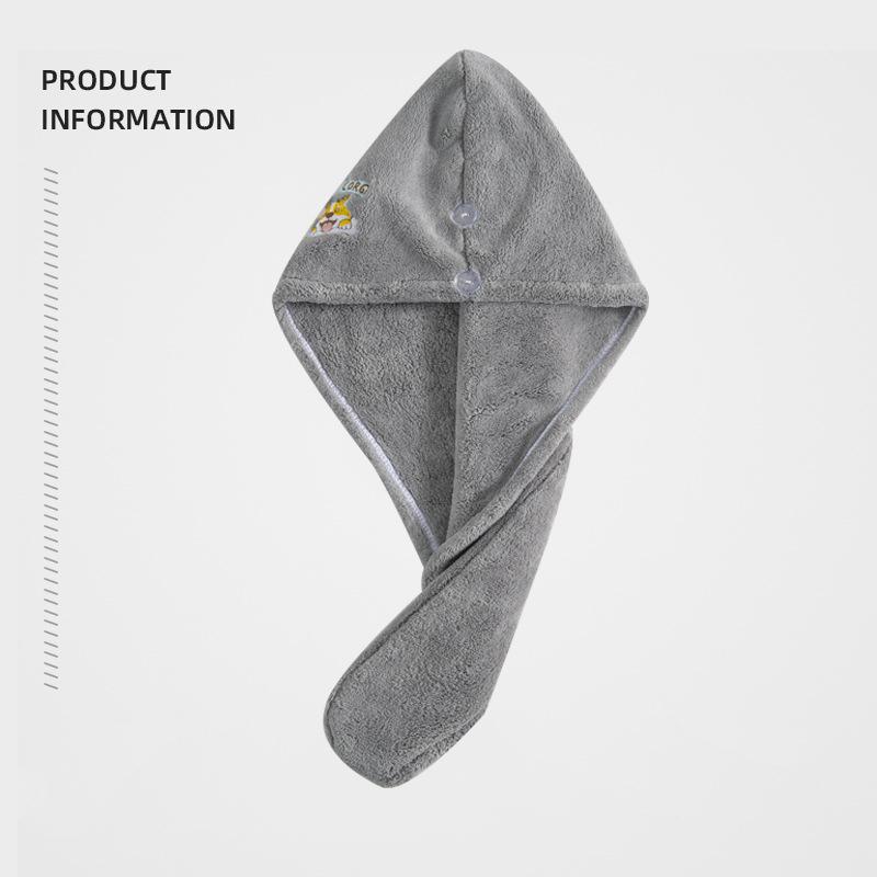 Custom Coral Velvet Cartoon Embroidered Quick-Dry Dry Hair Cap Women Thickened Water Absorbent Shower Headscarf