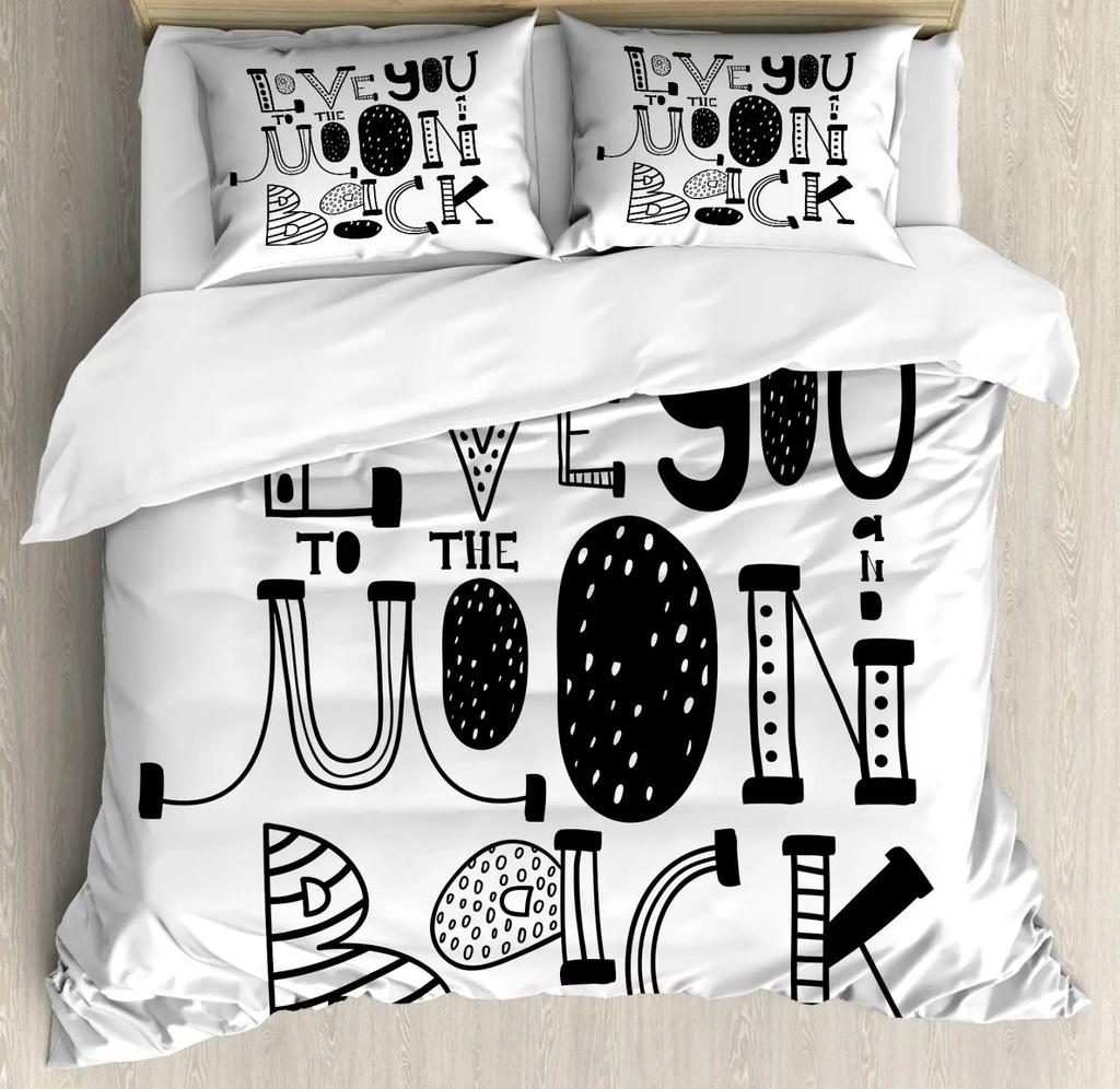 I Love You Duvet Cover Hand Drawn I Love You To The Moon And Back Words With Stars Celebration King Size Polyester Bedding Set