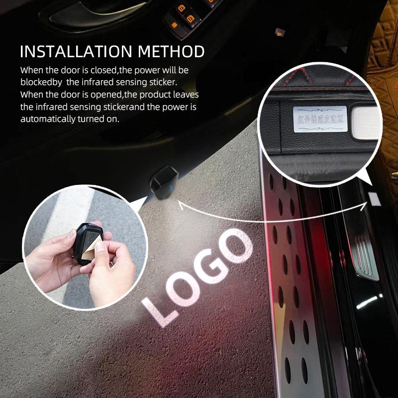 2PCS For JAC Geely Emgrand Atlas GC6 GC9 EC7 Refine J2 J3 J5 Logo LED Car HD Door Light Courtesy Projector Lamp USB Rechargeable