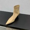 French pointed short boots women's spring and autumn low-heeled fashion soft leather versatile velvet display and bare boots