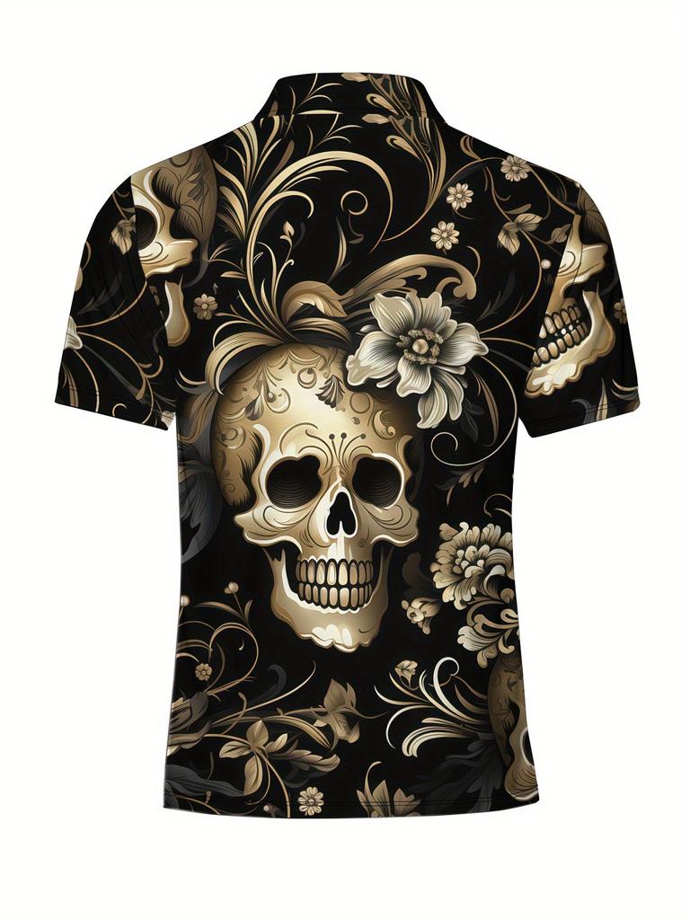 Halloween Men's Short Sleeve Polo Shirt with Flat Digital Print Pattern - No Texture