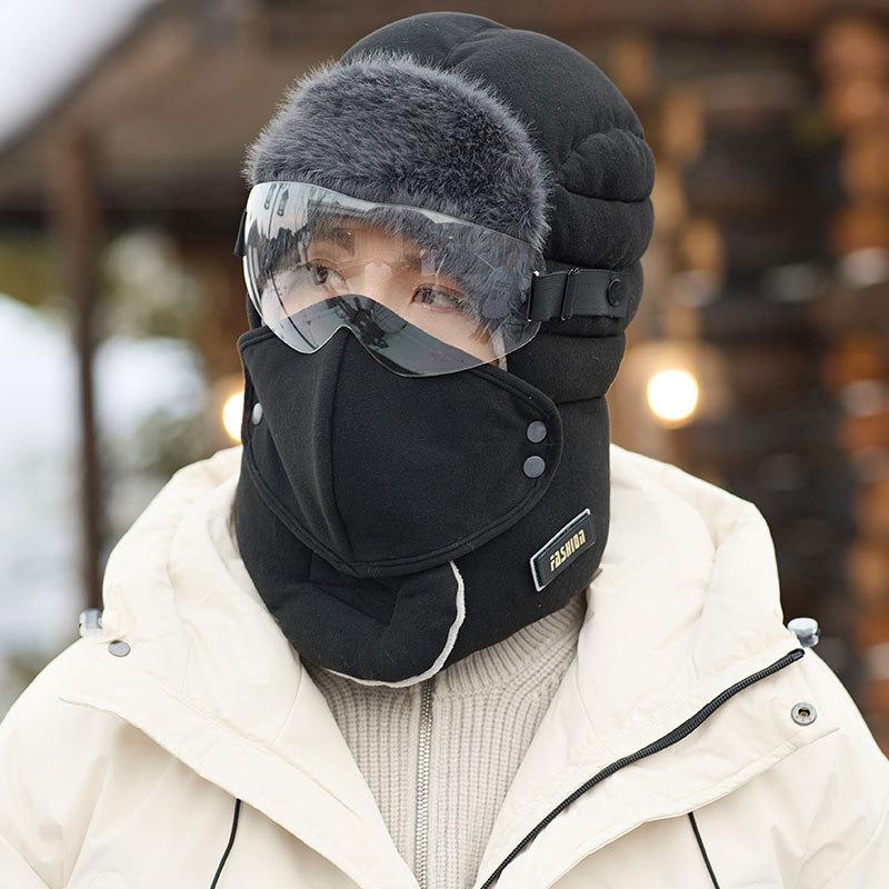 

Мужская и женская зимняя бархатная утолщенная шапка-ушанка для улицы, ветрозащитная для катания Hat Only (No Goggles) чёрный