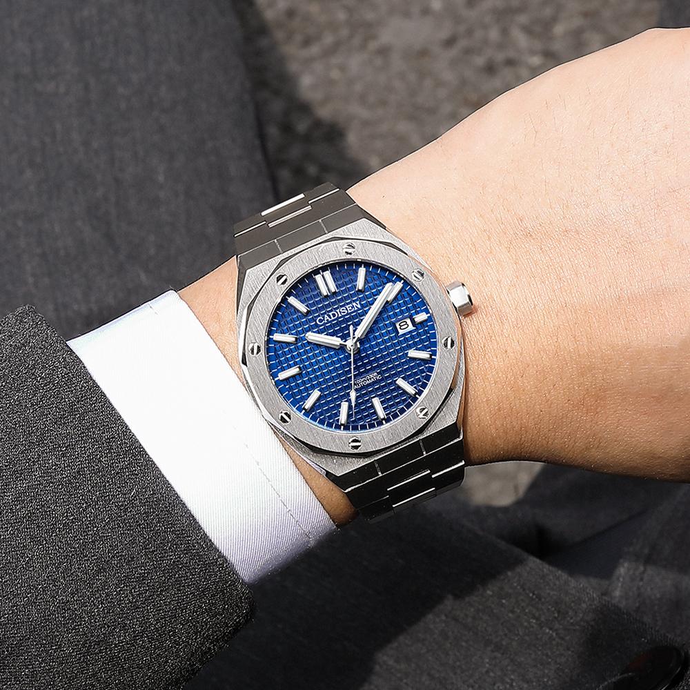 Cadisen Neue Top-Marke Luxus Herrenuhr mit Box 100 m wasserdicht NH35 Automatik Herren mechanische Uhren