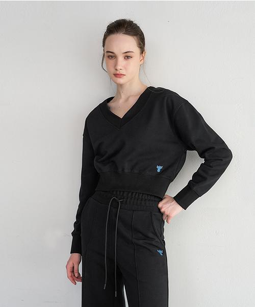 Reina Mora Dewey Укороченная толстовка с V-образным вырезом Черная 2