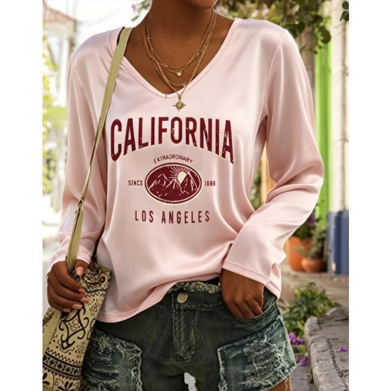 Western Women'S Fashion Casual Long Sleeve V-Neck Base T-Shirt