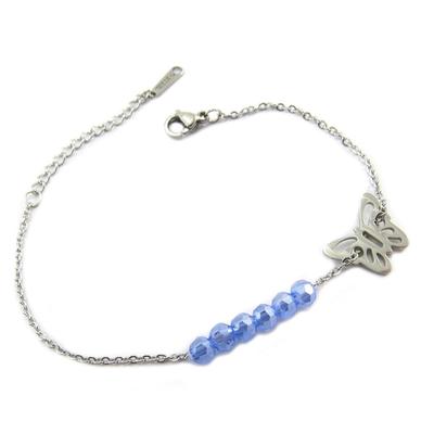 [P4883] - Silver Blue 'Butterfly' Steel Bracelet - 13x10 Mm