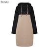 ZANZEA Women Hoodies Casual Patchwork Long Sleeve Hooded Sweatshirt Dress