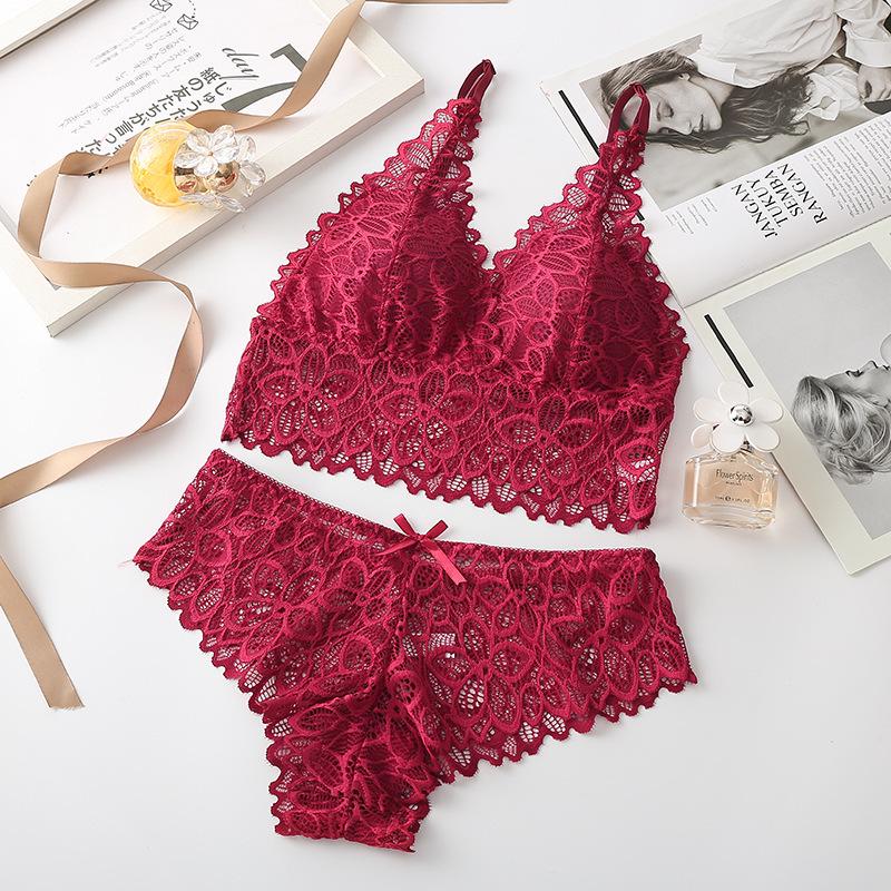 2021 Summer French Lace Trim Tank Style Molded Cup Women's Underwear Set