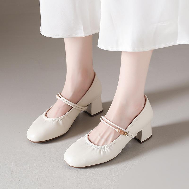 Fashion Women's Mary Jane Shoes 2025 Spring Autumn New Fashion Slip on Elegant Medium Heel Shoes Luxury Comfortable Party Leather Shoes