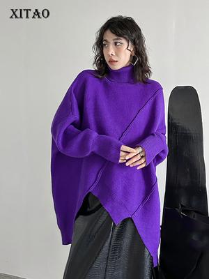 Irregular Sweater Solid Color Turtleneck Women Sweater LYD1336