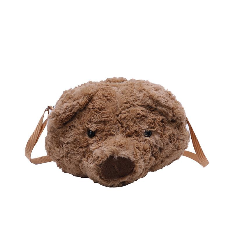Nisch söt björndocka axelväska dam 2025 ny avslappnad stor kapacitet dubbel axel pälsig tygväska