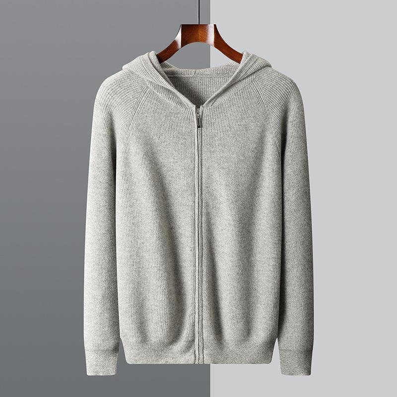 Men's Thick Hooded Wool Knit Cardigan Jacket - Casual & Business