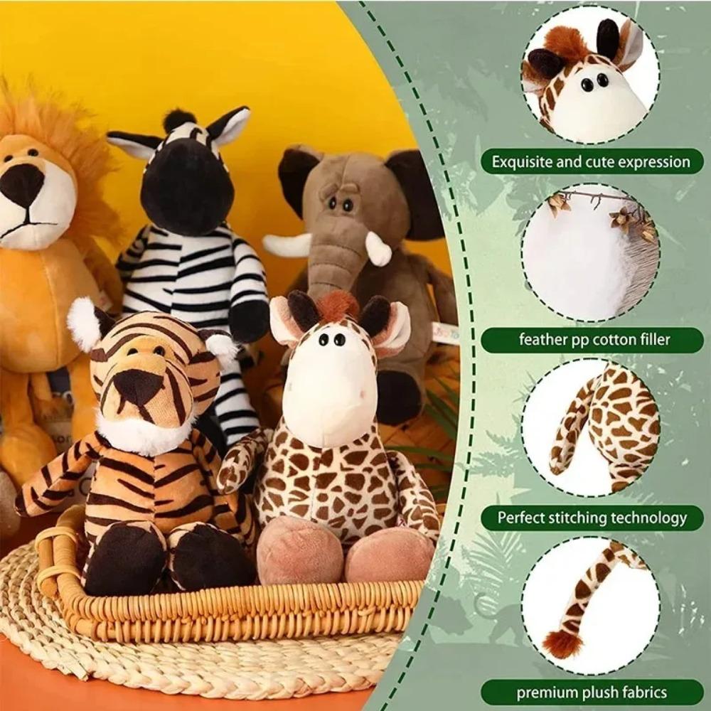 25CM Kawaii Animais da Selva Pelúcia Animais da Floresta Pelúcia Cachorro Zebra Elefante Leão Raposa Girafa Brinquedos Infantis Boneca Presente de Aniversário