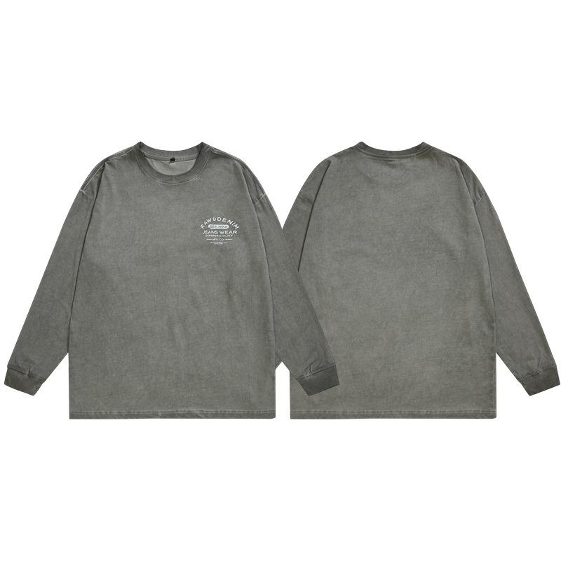 Fat Crew Neck American Vintage Pattern Printed Men's T-Shirt--Lightweight and wrinkle-resistant, versatile commuter long-sleeved sweater