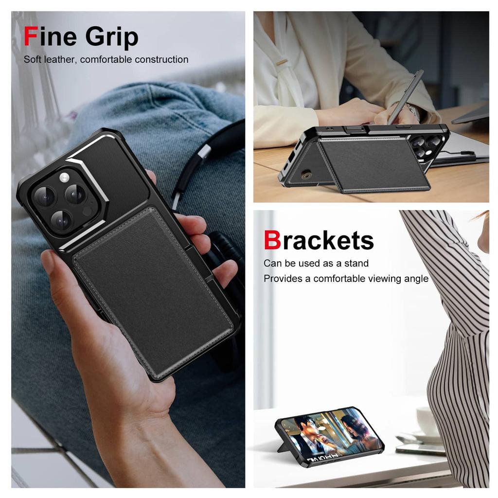 For iPhone 16 15 14 13 12 11 Pro Max XR Wallet Case with Card Slot, Folio Flip RFID Blocking Protective Phone Cover with Stand