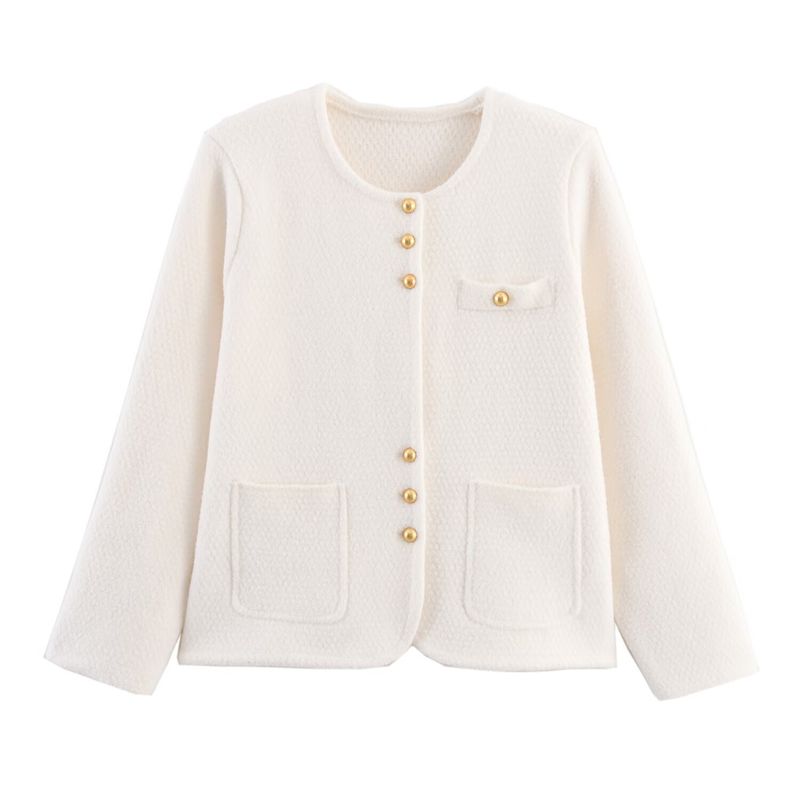 Kaslead New Women clothes Western Style Three Buckles round Neck Knitted Long sleeve Sweater Outerwear Cardigan