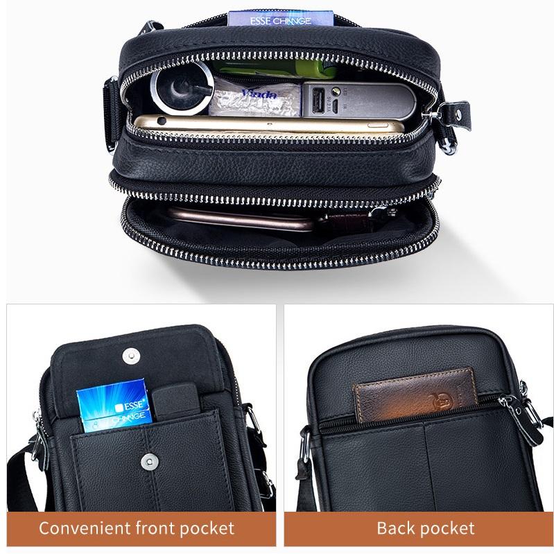 Men's Genuine Leather Messenger Shoulder Bag Vintage Cow Leather Male Casual Multifunction Small Crossbody Bag Fashion